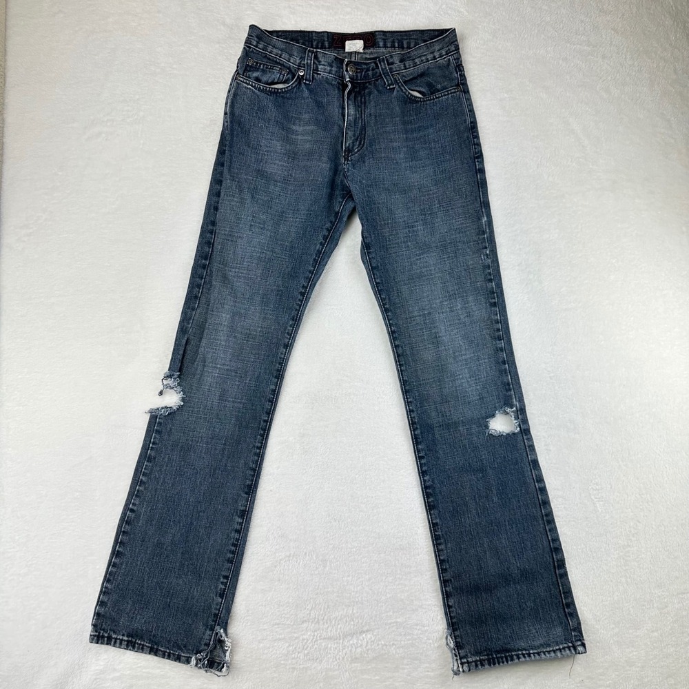 Zero Skate Jeans Mens Distressed Skull Patch Straight 30 Blue Denim Cotton VTG